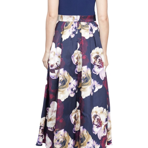 V-Neck Floral Print Mikado DresS - Picture 2 of 6